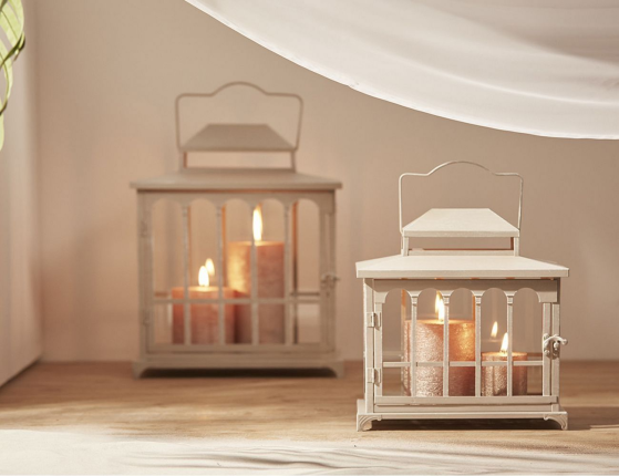 Набор подсвечников-фонарей ПАЛАЦЦО, металл, стекло, светло-серый, 28 и 40 см, 2 шт.