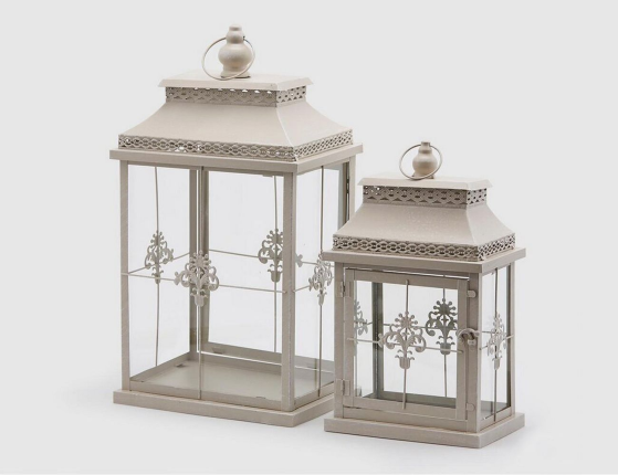 Набор подсвечников-фонарей ОЛДРЕД, металл, стекло, светло-серый, 36 и 48 см, 2 шт.