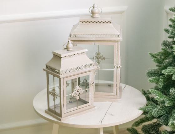 Набор подсвечников-фонарей ОЛДРЕД, металл, стекло, светло-серый, 36 и 48 см, 2 шт.