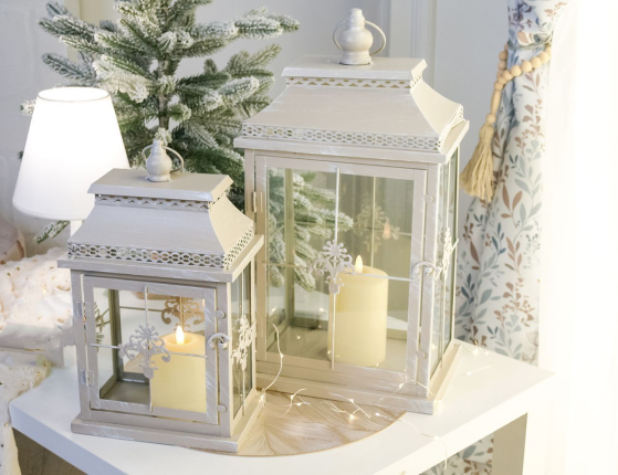 Набор подсвечников-фонарей ОЛДРЕД, металл, стекло, светло-серый, 36 и 48 см, 2 шт.