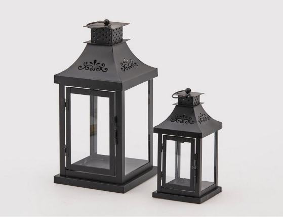 Набор подсвечников-фонарей МИЛТОН, металл, стекло, чёрный, 26 и 36 см, 2 шт.