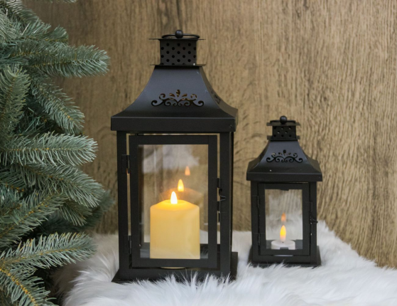Набор подсвечников-фонарей МИЛТОН, металл, стекло, чёрный, 26 и 36 см, 2 шт.