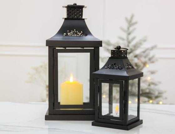 Набор подсвечников-фонарей МИЛТОН, металл, стекло, чёрный, 26 и 36 см, 2 шт.