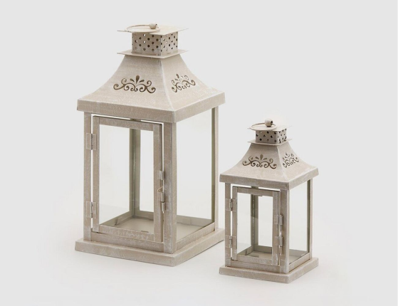 Набор подсвечников-фонарей МИЛТОН, металл, стекло, светло-серый, 26 и 36 см, 2 шт.