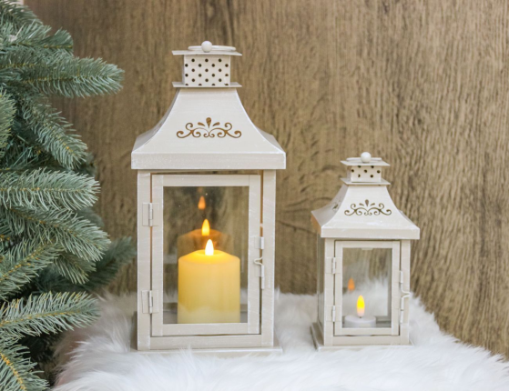 Набор подсвечников-фонарей МИЛТОН, металл, стекло, светло-серый, 26 и 36 см, 2 шт.