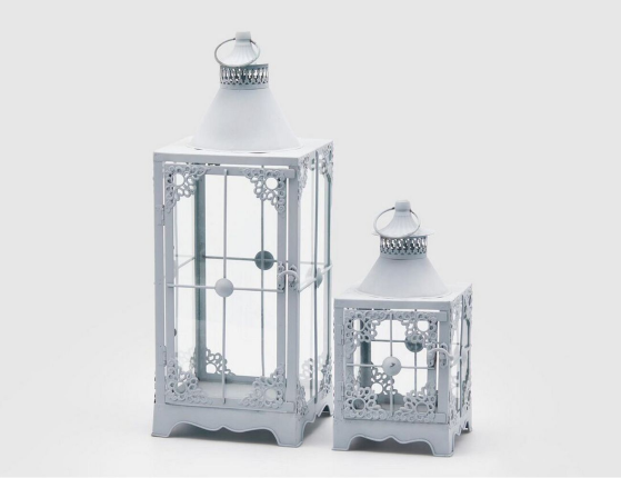 Набор подсвечников-фонарей ПАЙСЛИ, металл, стекло, светло-серый, 30 и 50 см, 2 шт.