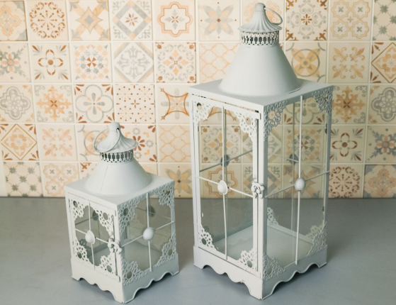 Набор подсвечников-фонарей ПАЙСЛИ, металл, стекло, светло-серый, 30 и 50 см, 2 шт.