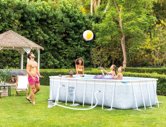 Каркасный бассейн Intex Chevron Rectangular Premium Frame Pool, 400х200х100 см + фильтр-насос + лестница