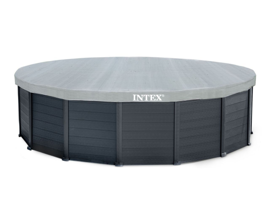 Бассейн каркасный Intex Graphite Gray Pannel Premium Frame Pool с отделкой под дерево, 478х124см + песочный фильтр-насос + аксессуары