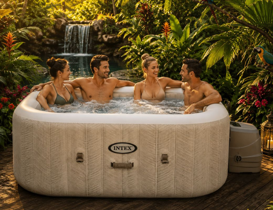 Надувное джакузи Шеврон Делюкс Интекс ПьюрСпа (Intex PureSpa Chevron Deluxe) с аэромассажем, 175х71 см