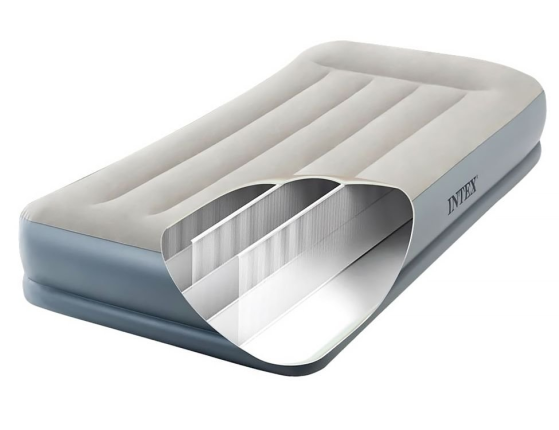 Надувная кровать Intex Pillow Rest Mid-Rise Bed (Twin), 99х191х30см, с подголовником и встроенным насосом 220V