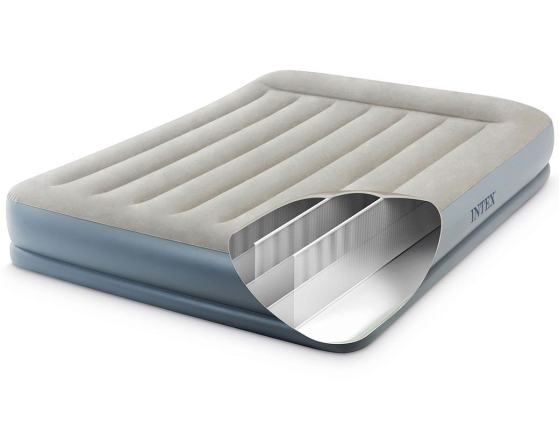 Надувная кровать Intex Pillow Rest Mid-Rise Bed (Queen), 152х203х30см, с подголовником и встроенным насосом 220V