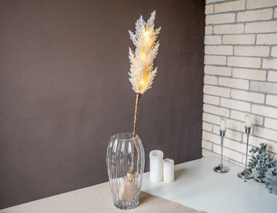 Светящаяся декоративная ветка КОРТАДЕРИЯ, кремовая, 12 тёплых белых микро LED-огней, 70 см, таймер, батарейки