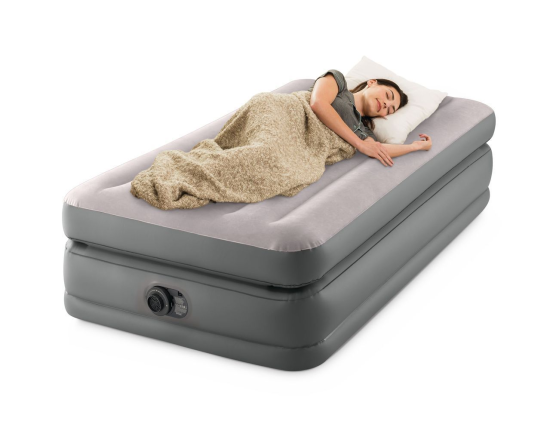 Надувная кровать Intex Prime Comfort Elevated Airbed (Twin) серая, 99х191х51 см, со встроенным насосом 220