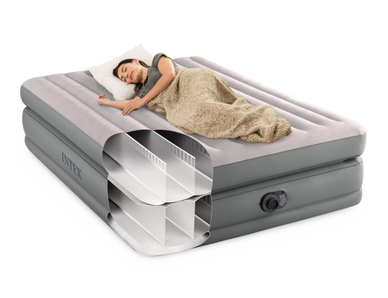 Двуспальная кровать Intex Prime Comfort Elevated Airbed (Queen) серая, 152х203х51 см, со встроенным насосом 220
