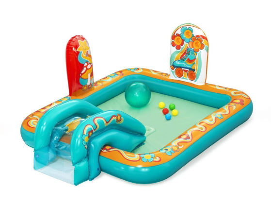Надувной игровой центр Bestway Retro Groove с горкой и фонтанчиком, 193х152х74 см, от 2 лет