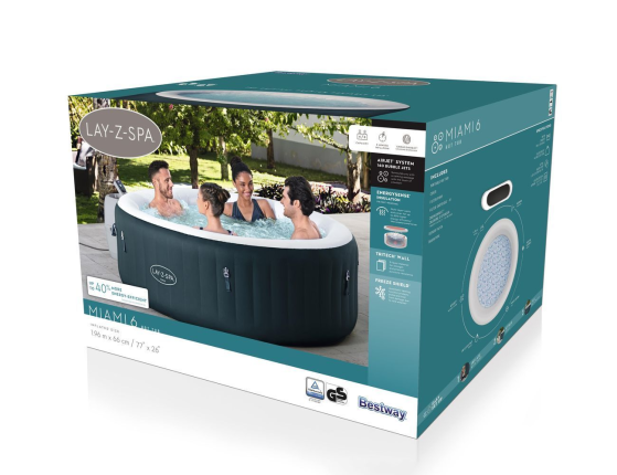 Надувной СПА бассейн Bestway LAY-Z-SPA Miami с аэромассажем, 196 x 66см