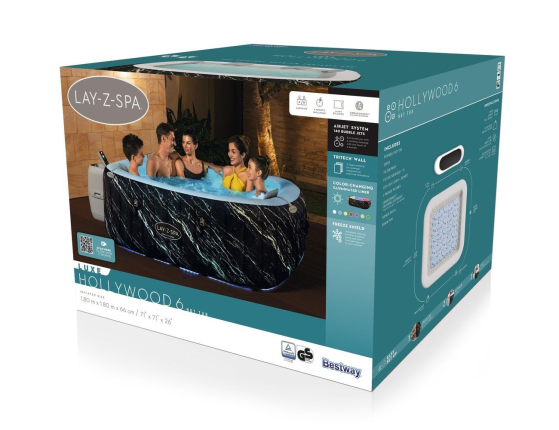 Надувной СПА бассейн Bestway LAY-Z-SPA Hollywood Luxe с аэромассажем и подсветкой, 180x66 см