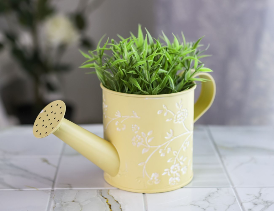 Декоративное кашпо-лейка ЛЕТНЯЯ АКВАРЕЛЬ, желтое, металлическое, 22х10 см