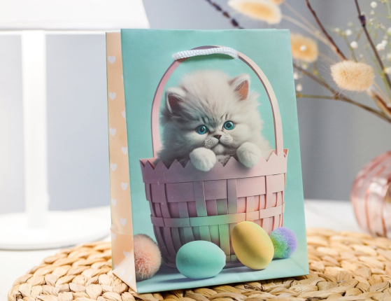 Подарочный пакет КОТИК В ЛУКОШКЕ, бумага, 16х11 см