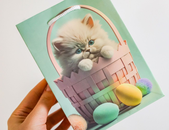 Подарочный пакет КОТИК В ЛУКОШКЕ, бумага, 16х11 см