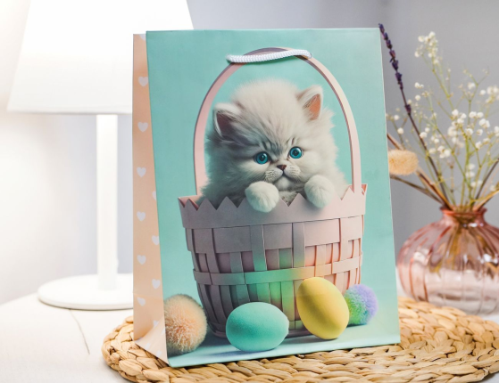 Подарочный пакет КОТИК В ЛУКОШКЕ, бумага, 23х17 см