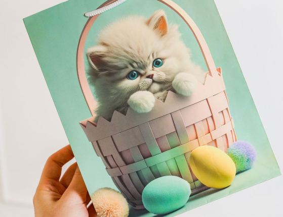 Подарочный пакет КОТИК В ЛУКОШКЕ, бумага, 23х17 см