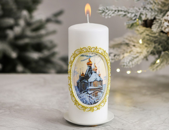 Декоративная свеча ЗАСНЕЖЕННЫЕ КУПОЛА, 15 см