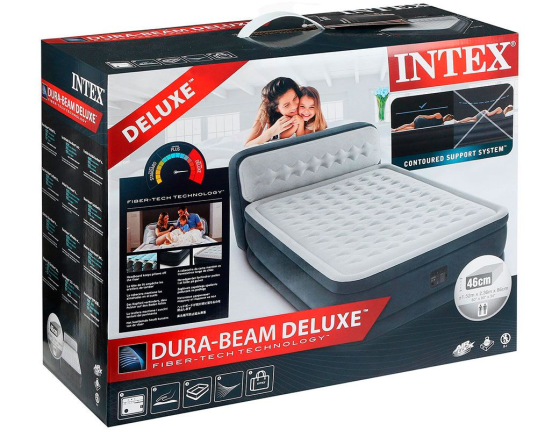 Надувная кровать Intex ULTRA PLUSH Headboard Bed (Queen), 152х236х86 см, со встроенным насосом 220V