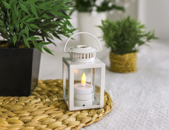 Декоративный подсвечник-фонарь НОЛАН, металл, стекло, белый, 10 см