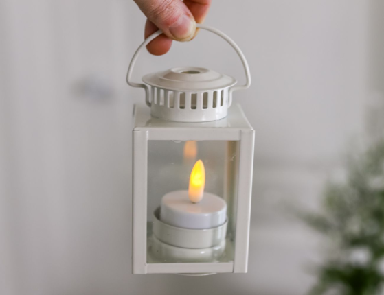 Декоративный подсвечник-фонарь НОЛАН, металл, стекло, белый, 10 см
