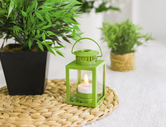 Декоративный подсвечник-фонарь НОЛАН, металл, стекло, салатовый, 10 см