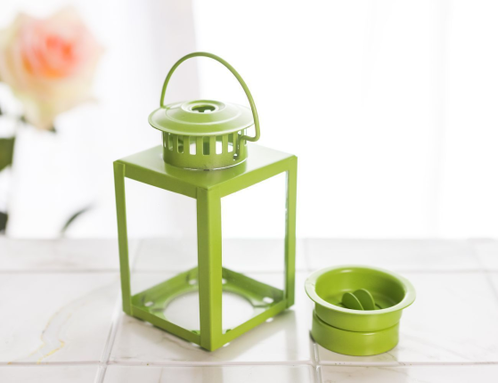 Декоративный подсвечник-фонарь НОЛАН, металл, стекло, салатовый, 10 см