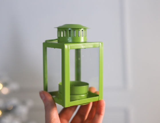 Декоративный подсвечник-фонарь НОЛАН, металл, стекло, салатовый, 10 см