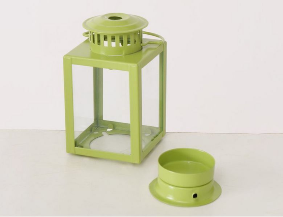 Декоративный подсвечник-фонарь НОЛАН, металл, стекло, салатовый, 10 см