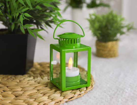 Декоративный подсвечник-фонарь НОЛАН, металл, стекло, зелёный, 10 см