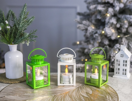 Декоративный подсвечник-фонарь НОЛАН, металл, стекло, зелёный, 10 см