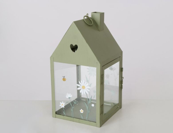 Декоративный подсвечник ДОМИК 'ЛЕТО В РОМАШКАХ', металл, зелёный, 27х14 см