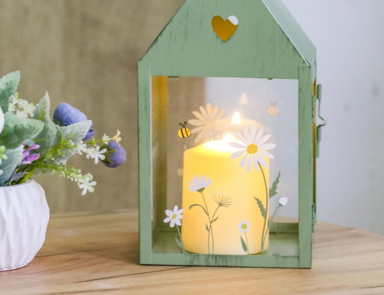 Декоративный подсвечник ДОМИК 'ЛЕТО В РОМАШКАХ', металл, зелёный, 27х14 см