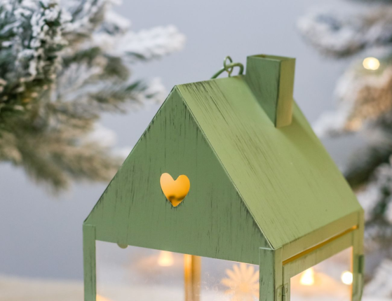 Декоративный подсвечник ДОМИК 'ЛЕТО В РОМАШКАХ', металл, зелёный, 27х14 см