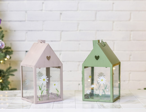 Декоративный подсвечник ДОМИК 'ЛЕТО В РОМАШКАХ', металл, зелёный, 27х14 см