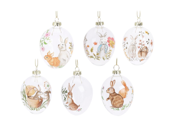 Декоративные пасхальные яйца ВЕСЕННИЕ ЗАЙЧАТА, стекло, 6 см, 6 шт.