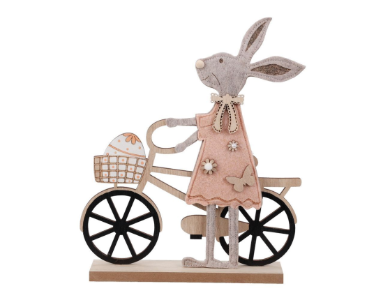 Декоративная фигура ЗАЙКА КЭТИ НА ВЕЛОСИПЕДЕ, дерево, 32х26 см