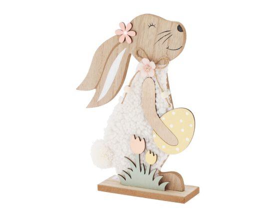 Декоративная фигура ЗАЙКА АББИ С ПАСХАЛЬНЫМ ЯЙЦОМ, дерево, 25х19 см