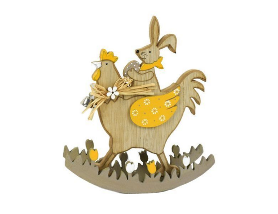 Декоративная фигура ВЕРХОМ НА КУРОЧКЕ, дерево, жёлтая, 23 см