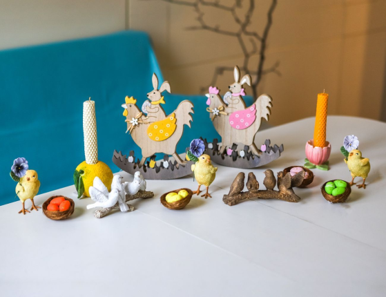 Декоративная фигура ВЕРХОМ НА КУРОЧКЕ, дерево, розовая, 23 см