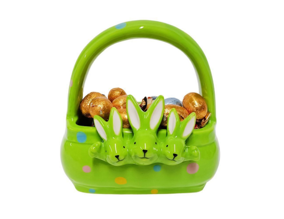 Конфетница-корзинка ТРИ УШАСТИКА, керамика, зелёная, 15 см