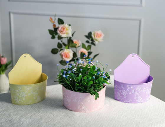 Настенное декоративное кашпо ЛЕТНЯЯ АКВАРЕЛЬ сиреневое, 20х10х22 см