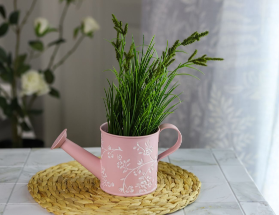 Декоративное кашпо-лейка ЛЕТНЯЯ АКВАРЕЛЬ, розовое, металлическое, 22х10 см