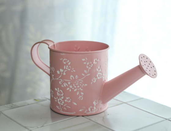 Декоративное кашпо-лейка ЛЕТНЯЯ АКВАРЕЛЬ, розовое, металлическое, 22х10 см